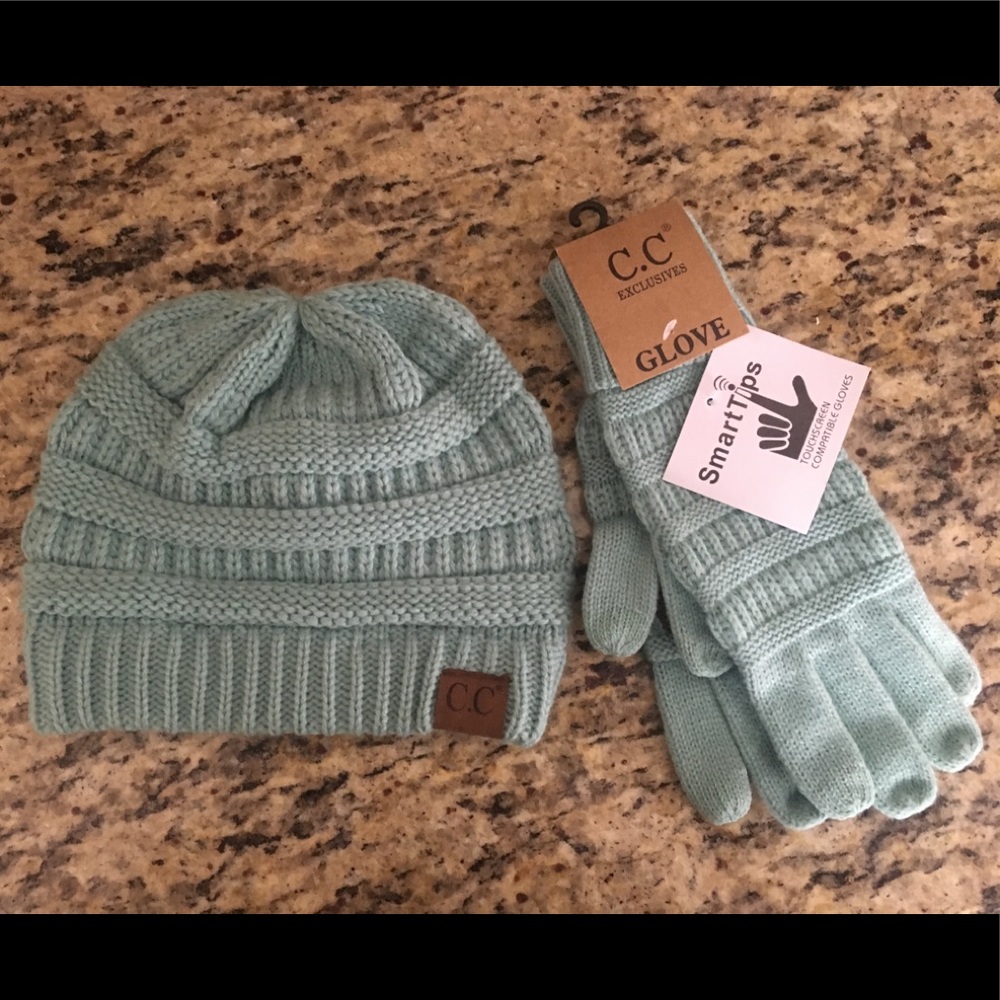 C.C. Beanie and Gloves in Mint